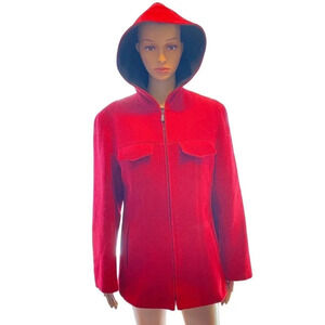 VTG Y2K Braetan 100% Wool Full Zip Hoodie Red Coat Jacket Women Size L Pockets